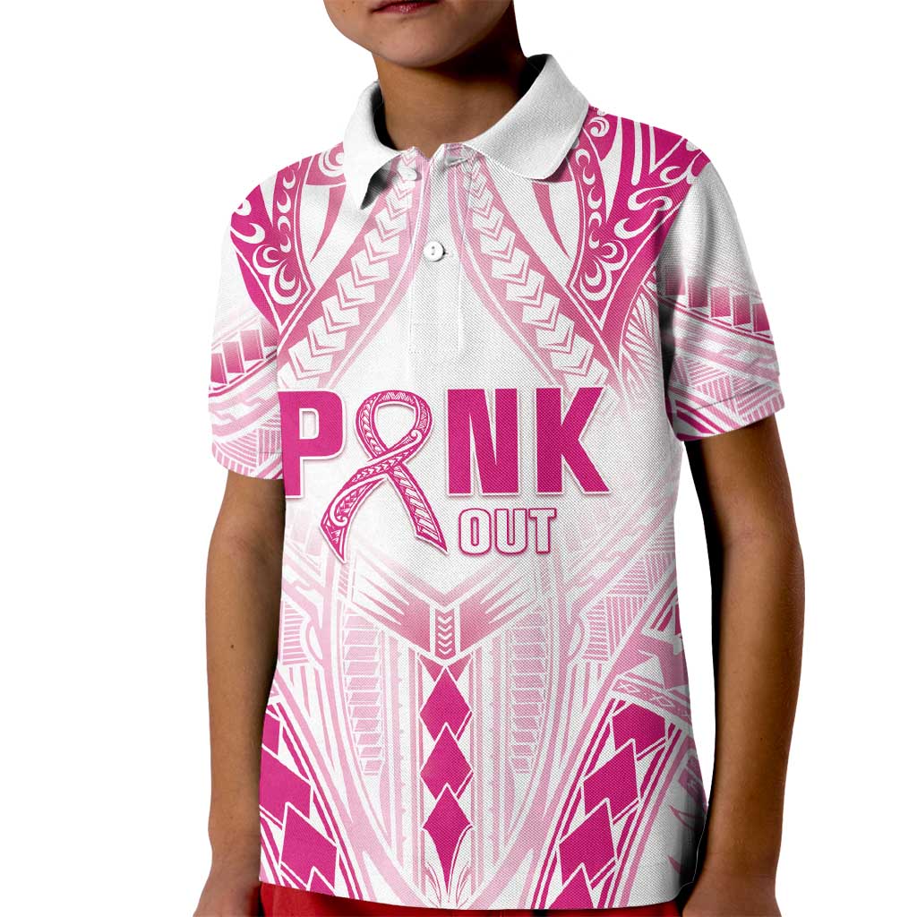 Breast Cancer Pink Out Kid Polo Shirt Polynesian Art Tattoo White Version