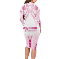 Breast Cancer Pink Out Long Sleeve Bodycon Dress Polynesian Art Tattoo White Version LT05 - Polynesian Pride