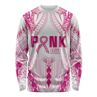 Breast Cancer Pink Out Long Sleeve Shirt Polynesian Art Tattoo White Version LT05 Unisex White - Polynesian Pride