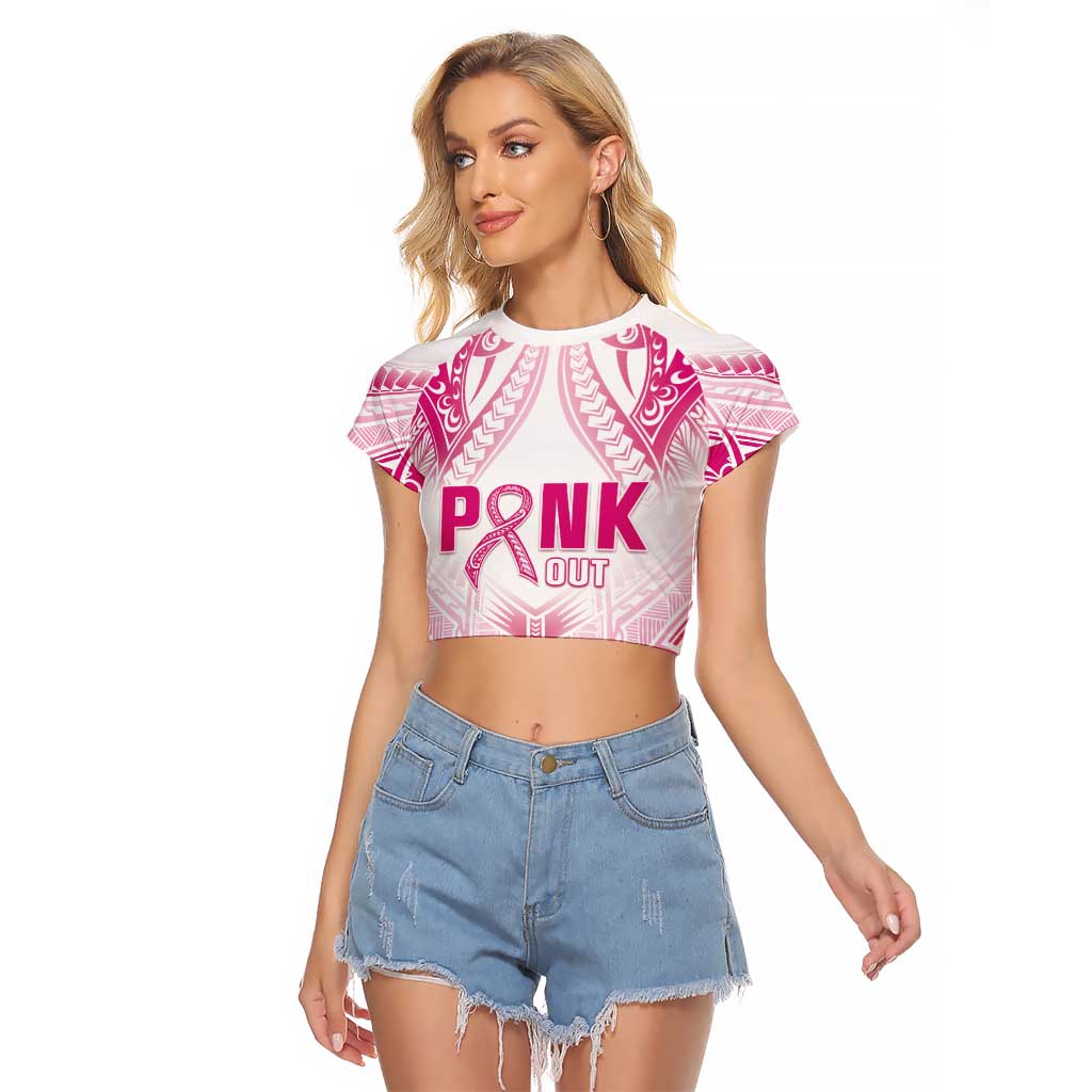 Breast Cancer Pink Out Raglan Cropped T Shirt Polynesian Art Tattoo White Version