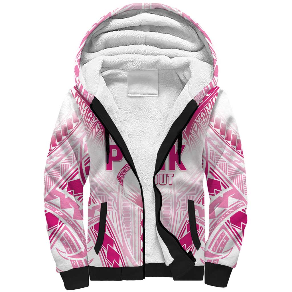 Breast Cancer Pink Out Sherpa Hoodie Polynesian Art Tattoo White Version