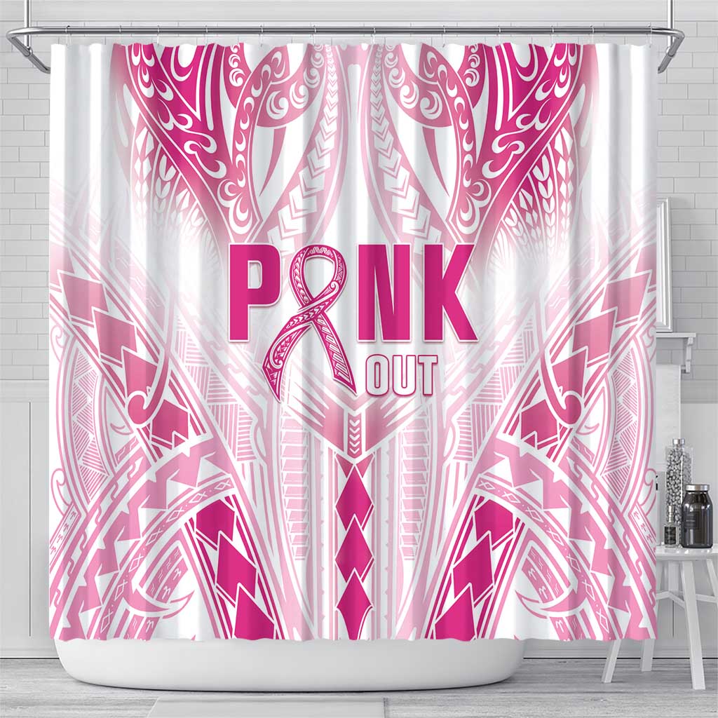 Breast Cancer Pink Out Shower Curtain Polynesian Art Tattoo White Version LT05 - Polynesian Pride