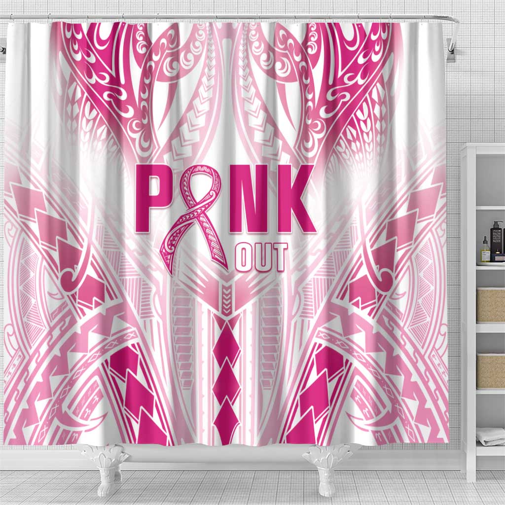 Breast Cancer Pink Out Shower Curtain Polynesian Art Tattoo White Version LT05 - Polynesian Pride