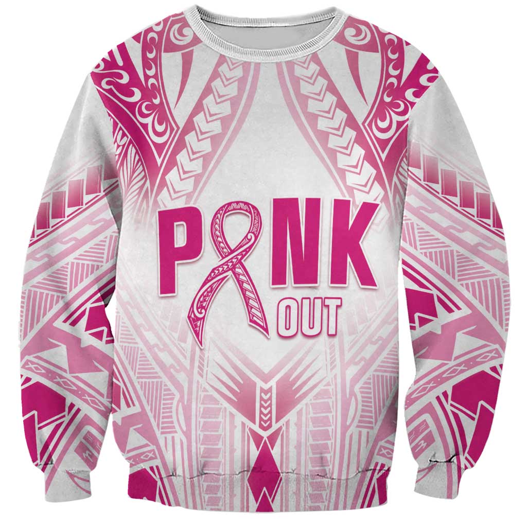 Breast Cancer Pink Out Sweatshirt Polynesian Art Tattoo White Version