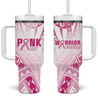 Breast Cancer Pink Out Tumbler With Handle Polynesian Art Tattoo White Version LT05 One Size: 40 oz White - Polynesian Pride