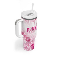 Breast Cancer Pink Out Tumbler With Handle Polynesian Art Tattoo White Version LT05 - Polynesian Pride