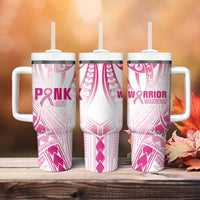 Breast Cancer Pink Out Tumbler With Handle Polynesian Art Tattoo White Version LT05 - Polynesian Pride