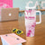 Breast Cancer Pink Out Tumbler With Handle Polynesian Art Tattoo White Version