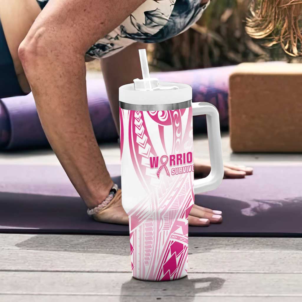 Breast Cancer Pink Out Tumbler With Handle Polynesian Art Tattoo White Version LT05 - Polynesian Pride