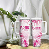 Breast Cancer Pink Out Tumbler With Handle Polynesian Art Tattoo White Version LT05 - Polynesian Pride