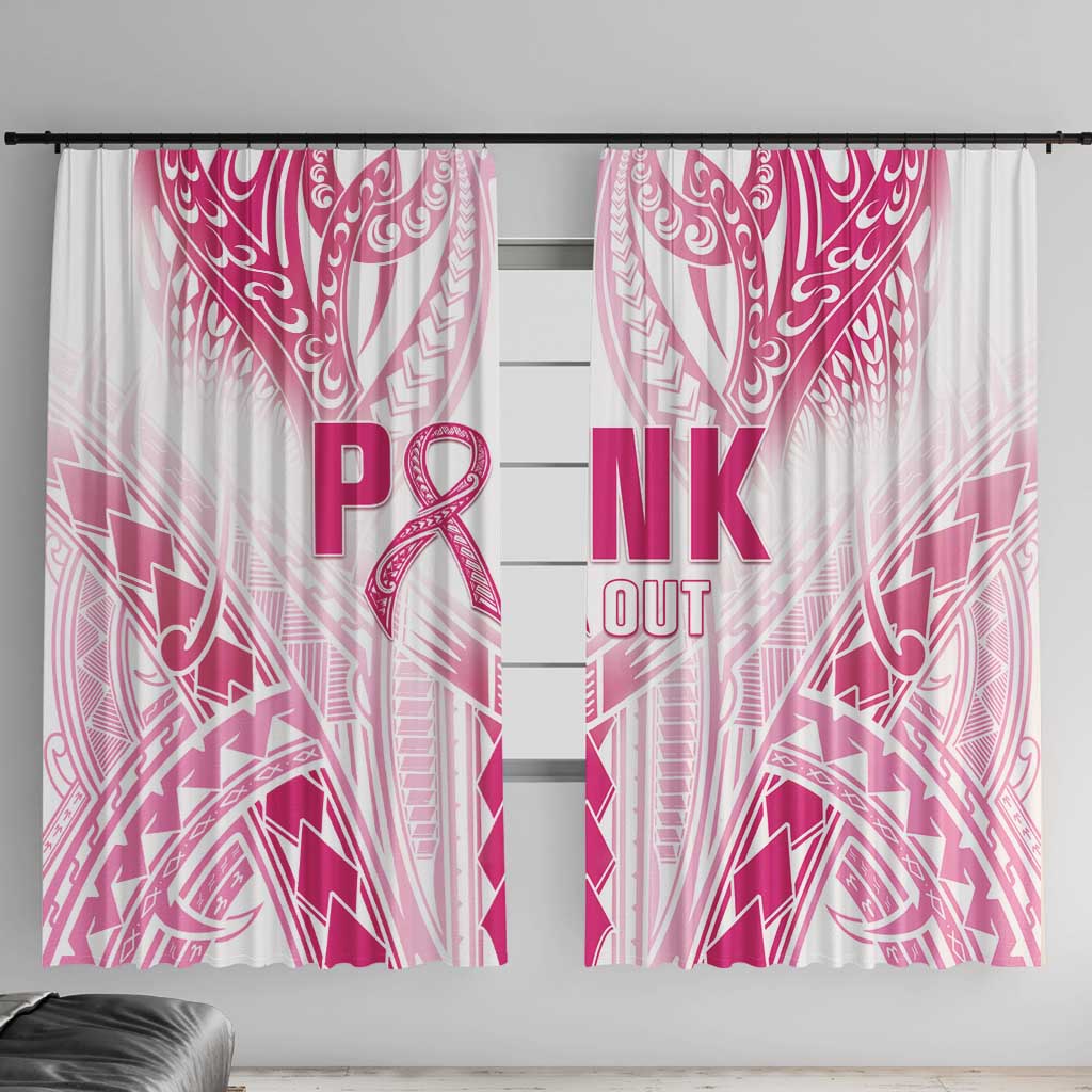 Breast Cancer Pink Out Window Curtain Polynesian Art Tattoo White Version LT05 With Hooks White - Polynesian Pride