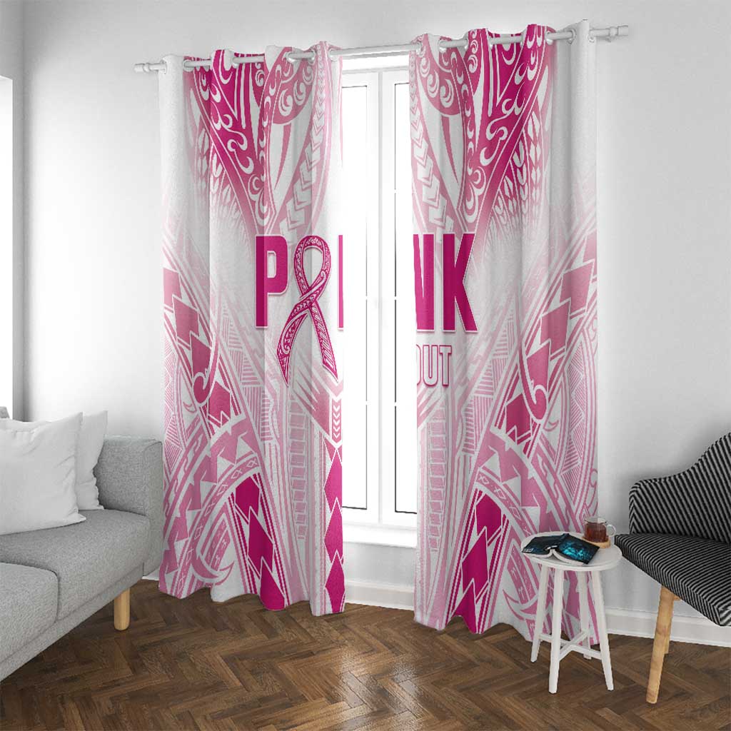 Breast Cancer Pink Out Window Curtain Polynesian Art Tattoo White Version LT05 With Grommets White - Polynesian Pride