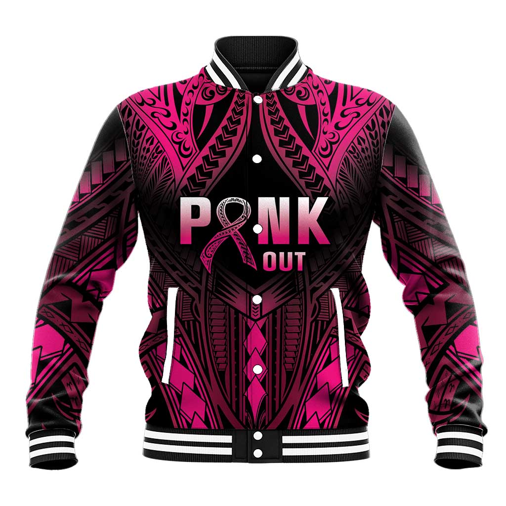 Breast Cancer Pink Out Baseball Jacket Polynesian Art Tattoo Black Version LT05 Unisex Black - Polynesian Pride