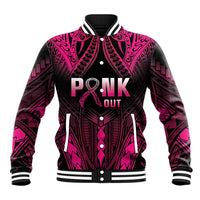 Breast Cancer Pink Out Baseball Jacket Polynesian Art Tattoo Black Version LT05 Unisex Black - Polynesian Pride