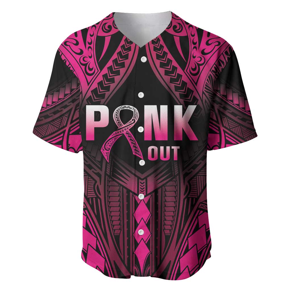 Breast Cancer Pink Out Baseball Jersey Polynesian Art Tattoo Black Version LT05 Black - Polynesian Pride