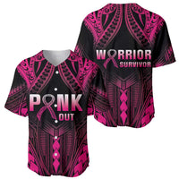 Breast Cancer Pink Out Baseball Jersey Polynesian Art Tattoo Black Version LT05 - Polynesian Pride