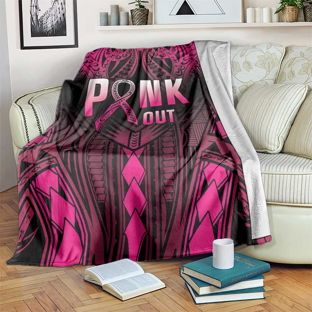 Breast Cancer Pink Out Blanket Polynesian Art Tattoo Black Version LT05 Black - Polynesian Pride