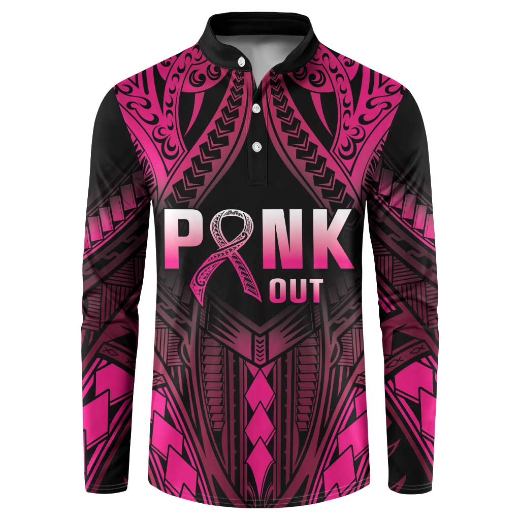 Breast Cancer Pink Out Button Sweatshirt Polynesian Art Tattoo Black Version LT05 Black - Polynesian Pride