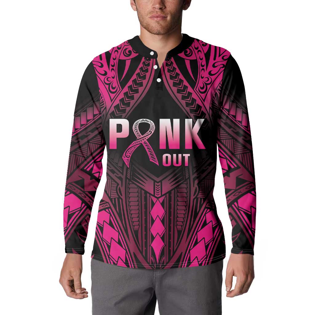 Breast Cancer Pink Out Button Sweatshirt Polynesian Art Tattoo Black Version LT05 - Polynesian Pride