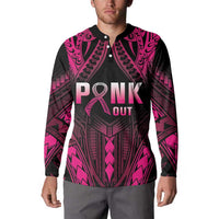 Breast Cancer Pink Out Button Sweatshirt Polynesian Art Tattoo Black Version LT05 - Polynesian Pride