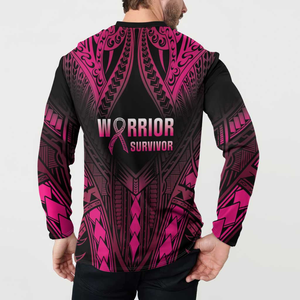 Breast Cancer Pink Out Button Sweatshirt Polynesian Art Tattoo Black Version LT05 - Polynesian Pride