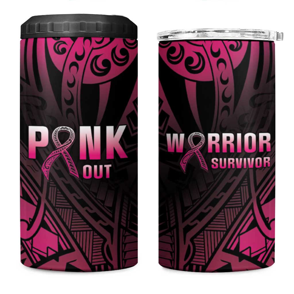 Breast Cancer Pink Out 4 in 1 Can Cooler Tumbler Polynesian Art Tattoo Black Version LT05 One Size: 16 oz Black - Polynesian Pride
