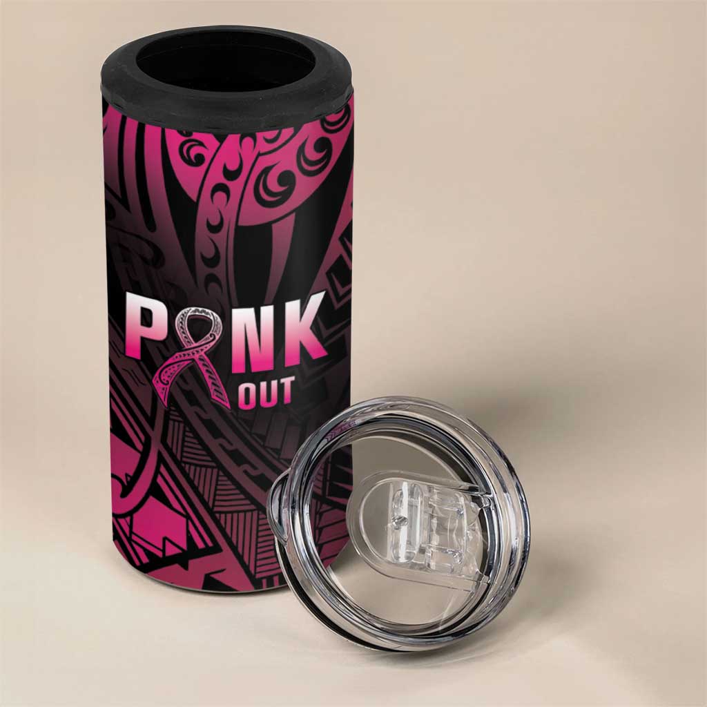 Breast Cancer Pink Out 4 in 1 Can Cooler Tumbler Polynesian Art Tattoo Black Version LT05 - Polynesian Pride