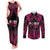 Breast Cancer Pink Out Couples Matching Tank Maxi Dress and Long Sleeve Button Shirt Polynesian Art Tattoo Black Version