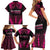 Breast Cancer Pink Out Family Matching Short Sleeve Bodycon Dress and Hawaiian Shirt Polynesian Art Tattoo Black Version