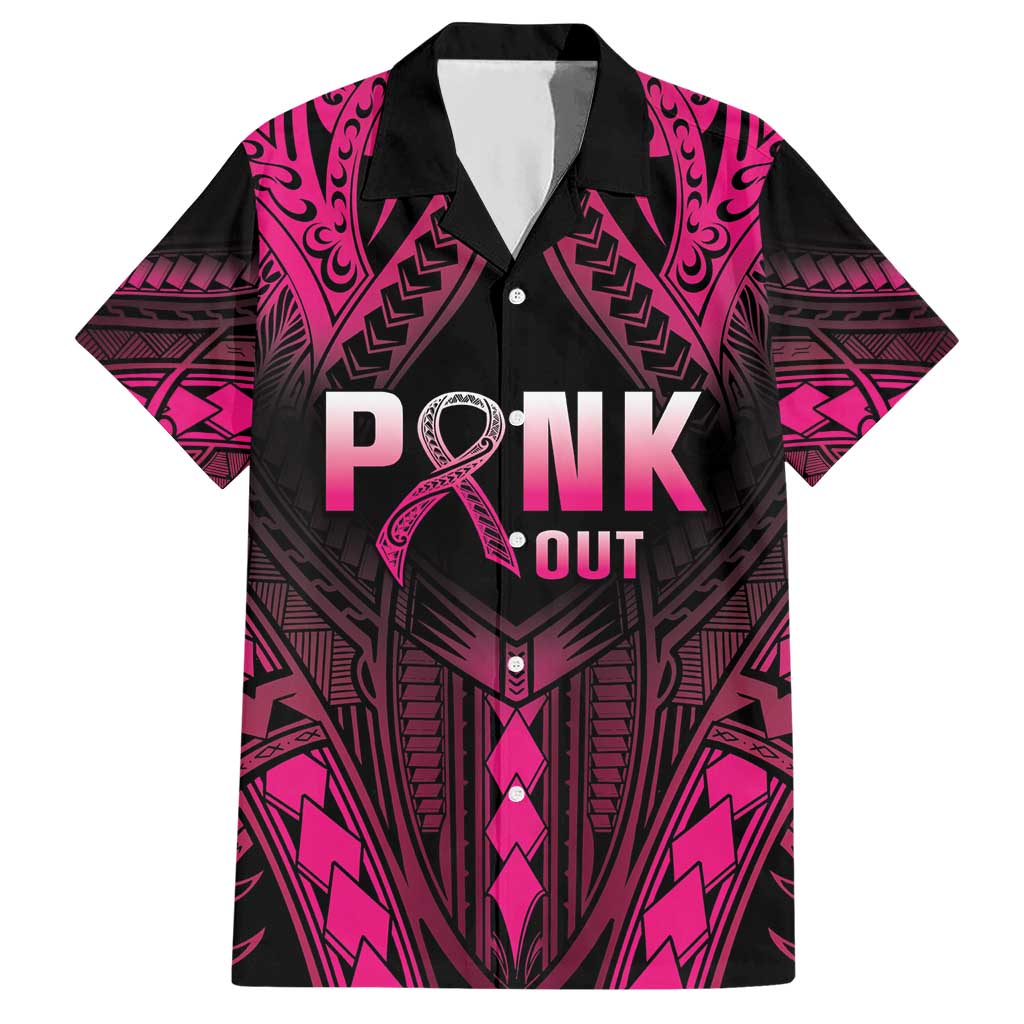 Breast Cancer Pink Out Hawaiian Shirt Polynesian Art Tattoo Black Version