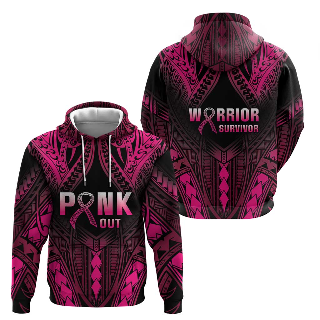 Breast Cancer Pink Out Hoodie Polynesian Art Tattoo Black Version LT05 - Polynesian Pride