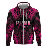 Breast Cancer Pink Out Hoodie Polynesian Art Tattoo Black Version LT05 Zip Hoodie Black - Polynesian Pride