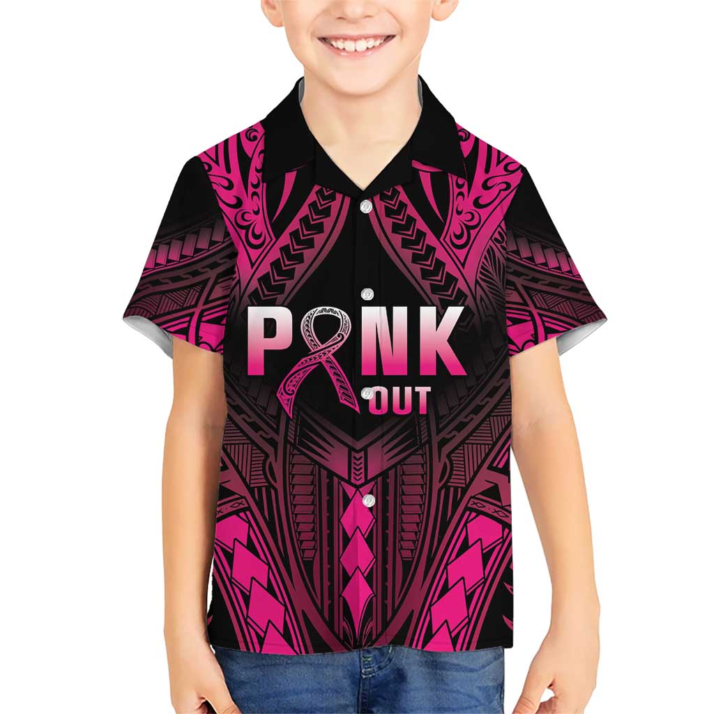 Breast Cancer Pink Out Kid Hawaiian Shirt Polynesian Art Tattoo Black Version