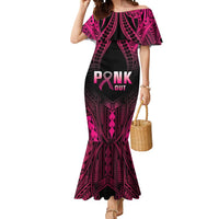 Breast Cancer Pink Out Mermaid Dress Polynesian Art Tattoo Black Version LT05 Women Black - Polynesian Pride