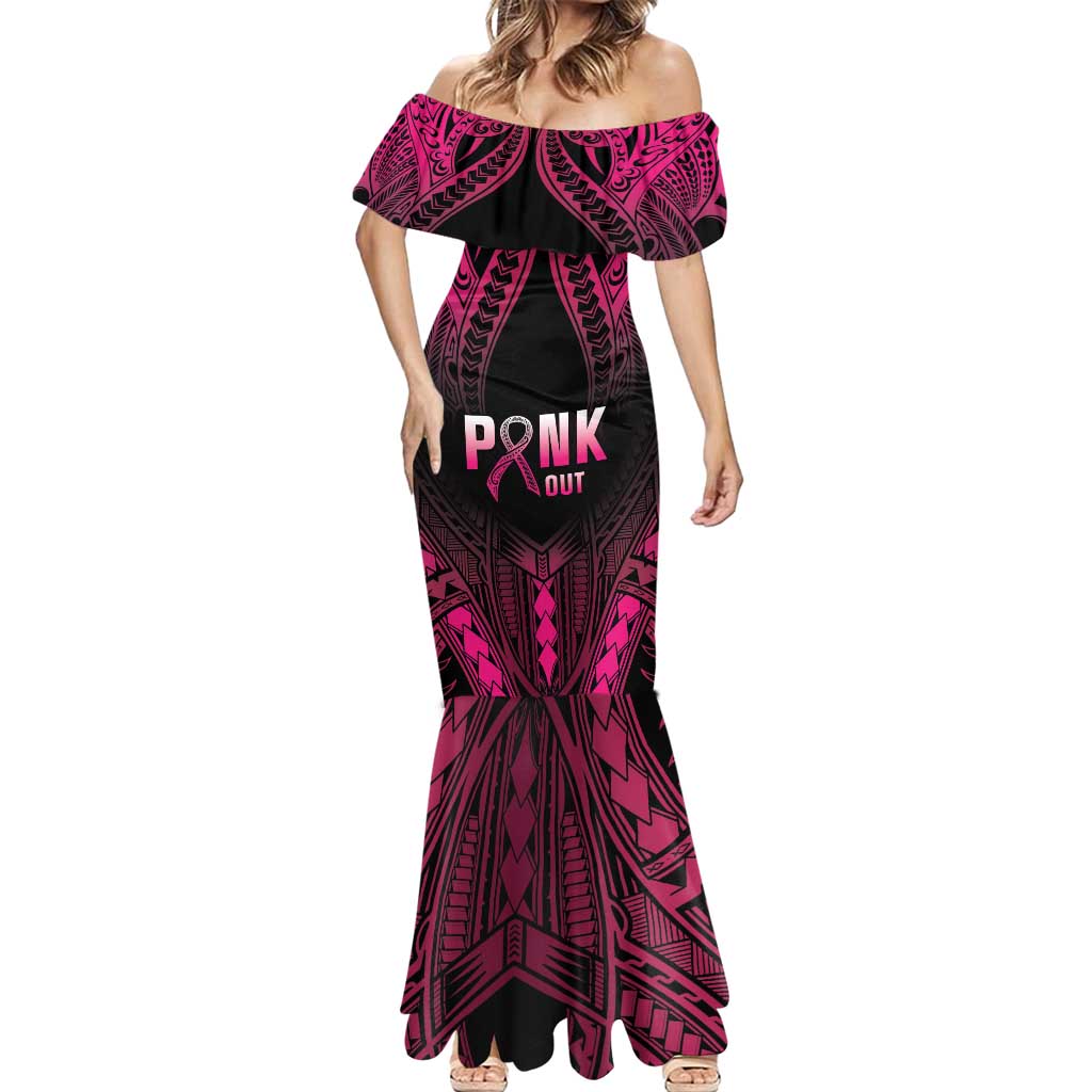 Breast Cancer Pink Out Mermaid Dress Polynesian Art Tattoo Black Version LT05 - Polynesian Pride