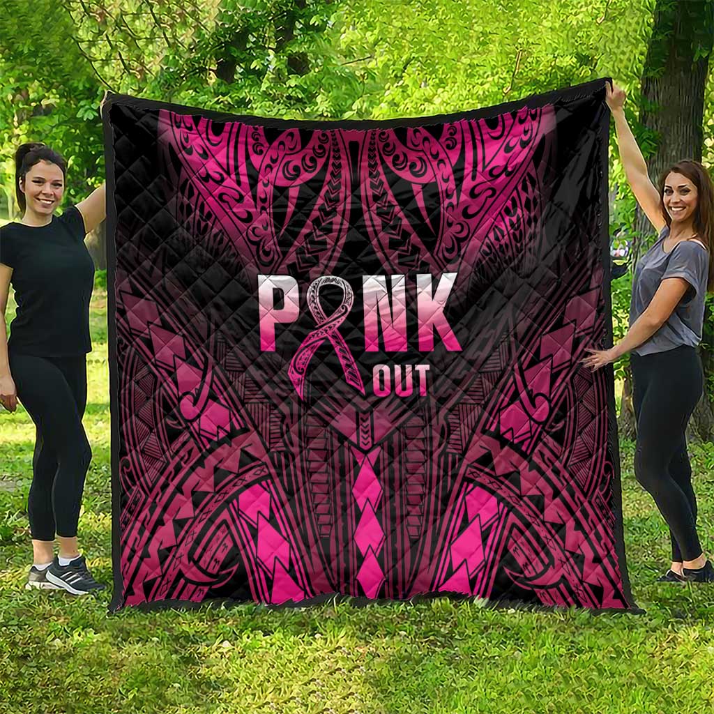 Breast Cancer Pink Out Quilt Polynesian Art Tattoo Black Version LT05 - Polynesian Pride