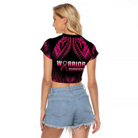Breast Cancer Pink Out Raglan Cropped T Shirt Polynesian Art Tattoo Black Version LT05 - Polynesian Pride