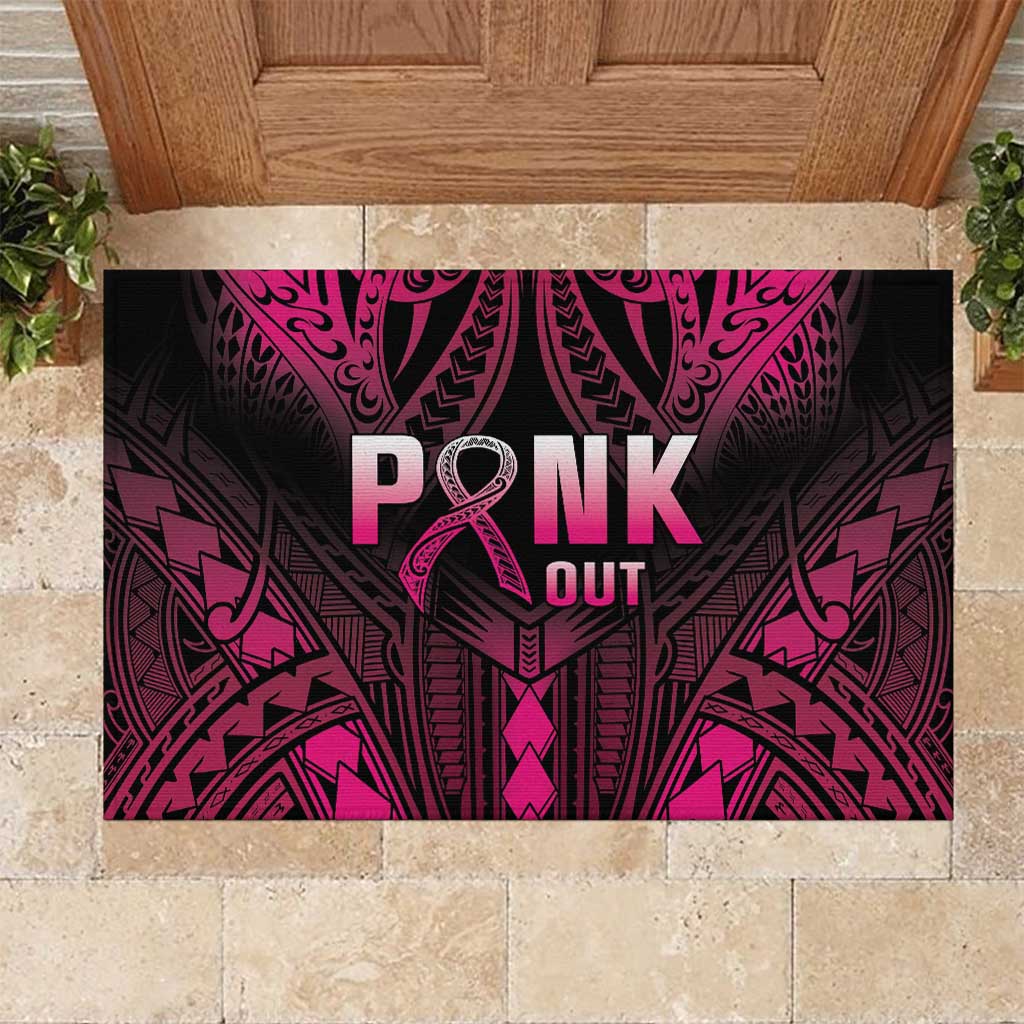 Breast Cancer Pink Out Rubber Doormat Polynesian Art Tattoo Black Version LT05 Black - Polynesian Pride