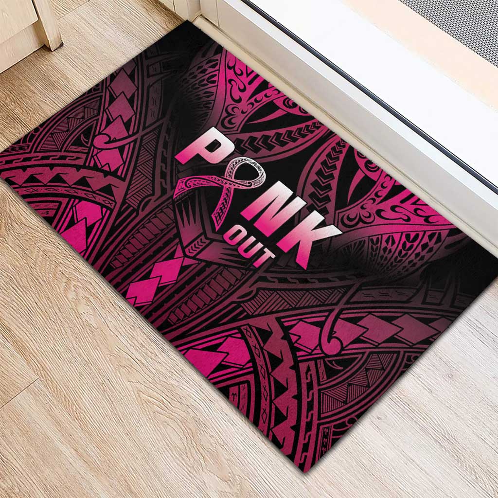 Breast Cancer Pink Out Rubber Doormat Polynesian Art Tattoo Black Version LT05 - Polynesian Pride