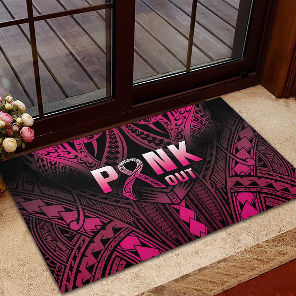Breast Cancer Pink Out Rubber Doormat Polynesian Art Tattoo Black Version LT05 - Polynesian Pride
