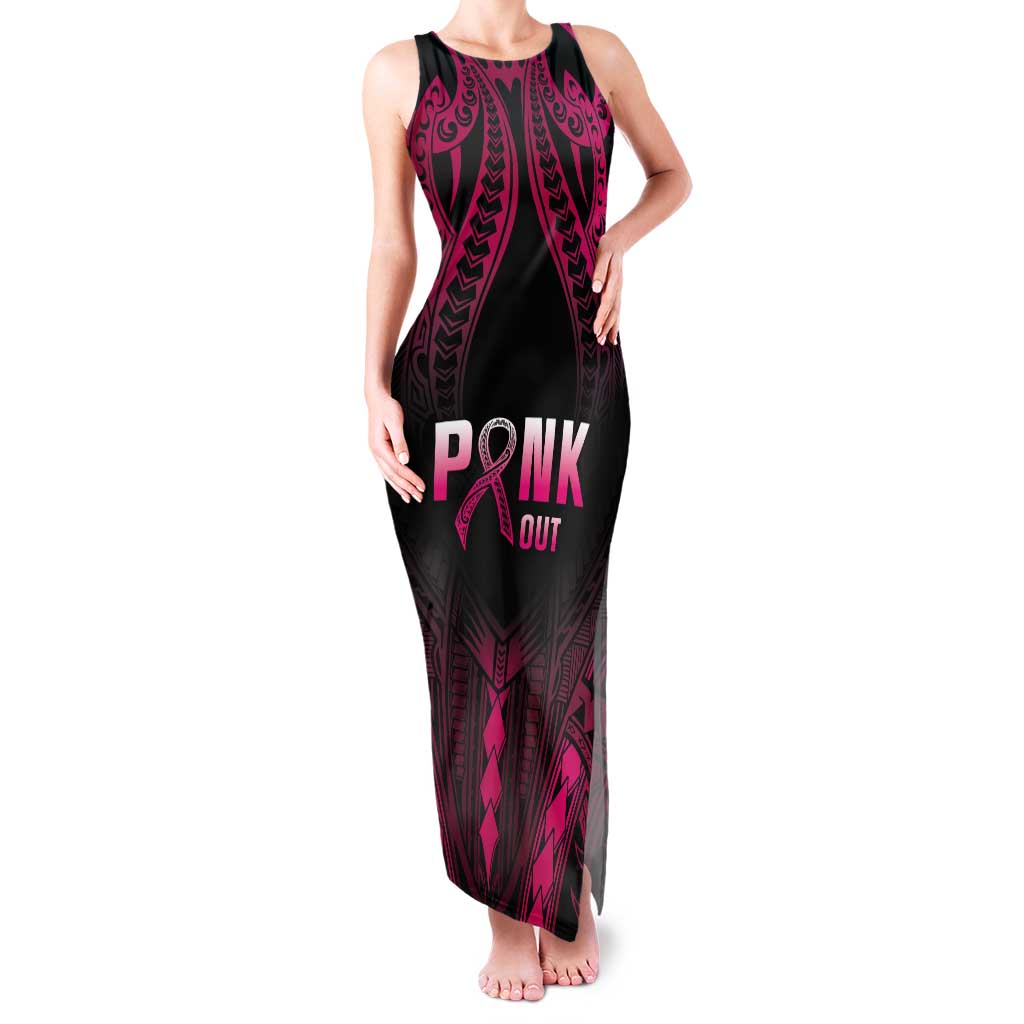 Breast Cancer Pink Out Tank Maxi Dress Polynesian Art Tattoo Black Version LT05 Women Black - Polynesian Pride