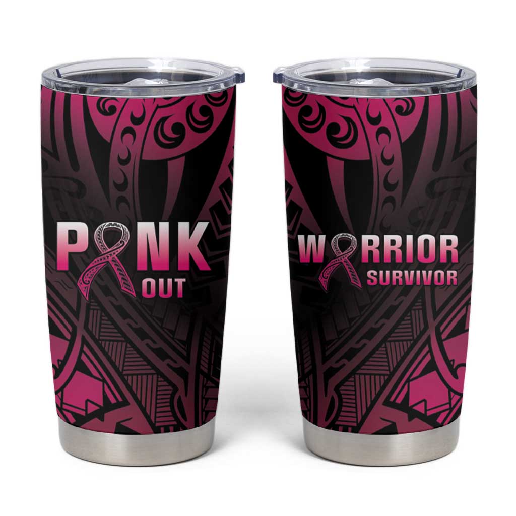 Breast Cancer Pink Out Tumbler Cup Polynesian Art Tattoo Black Version LT05 Black - Polynesian Pride