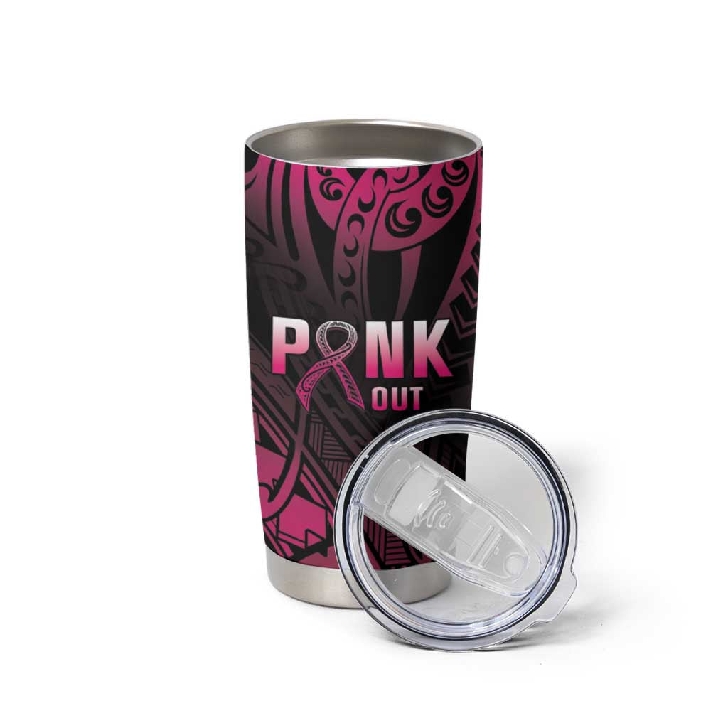 Breast Cancer Pink Out Tumbler Cup Polynesian Art Tattoo Black Version LT05 - Polynesian Pride