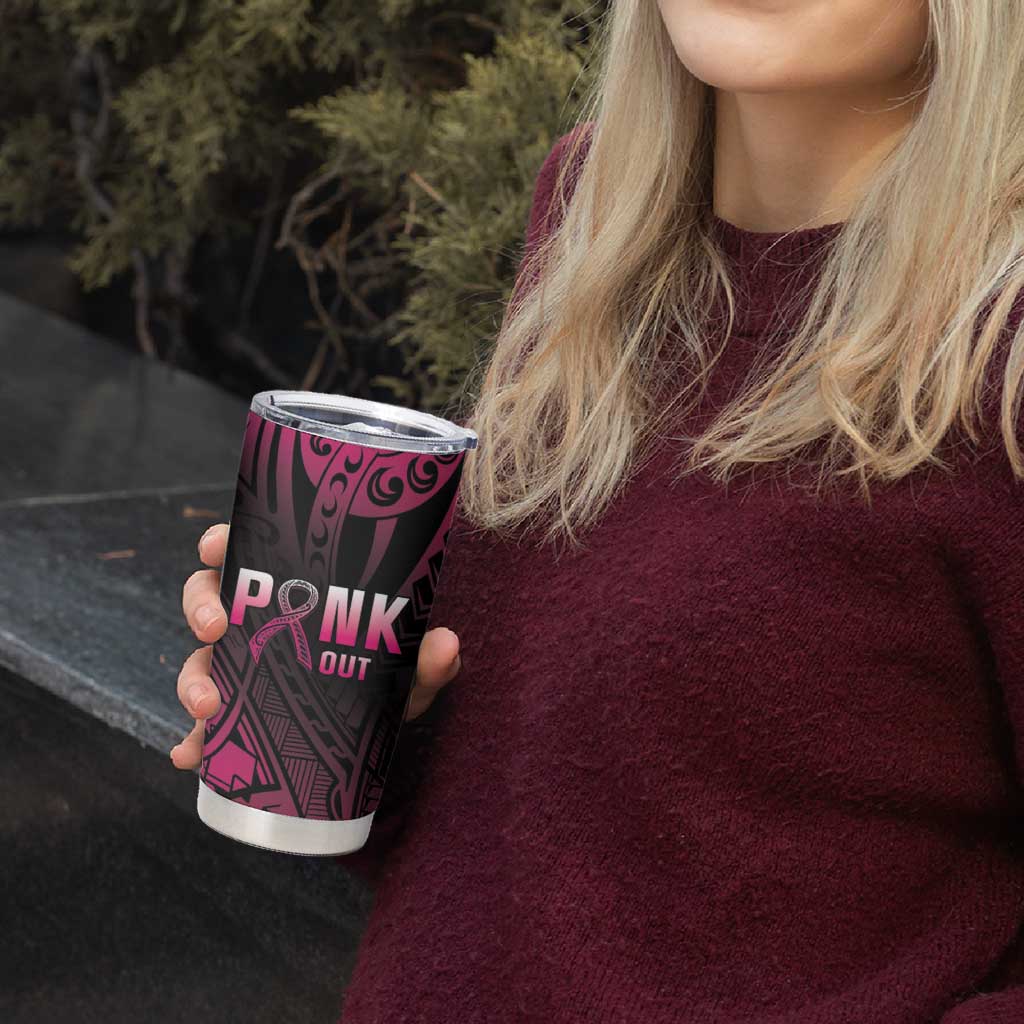 Breast Cancer Pink Out Tumbler Cup Polynesian Art Tattoo Black Version LT05 - Polynesian Pride