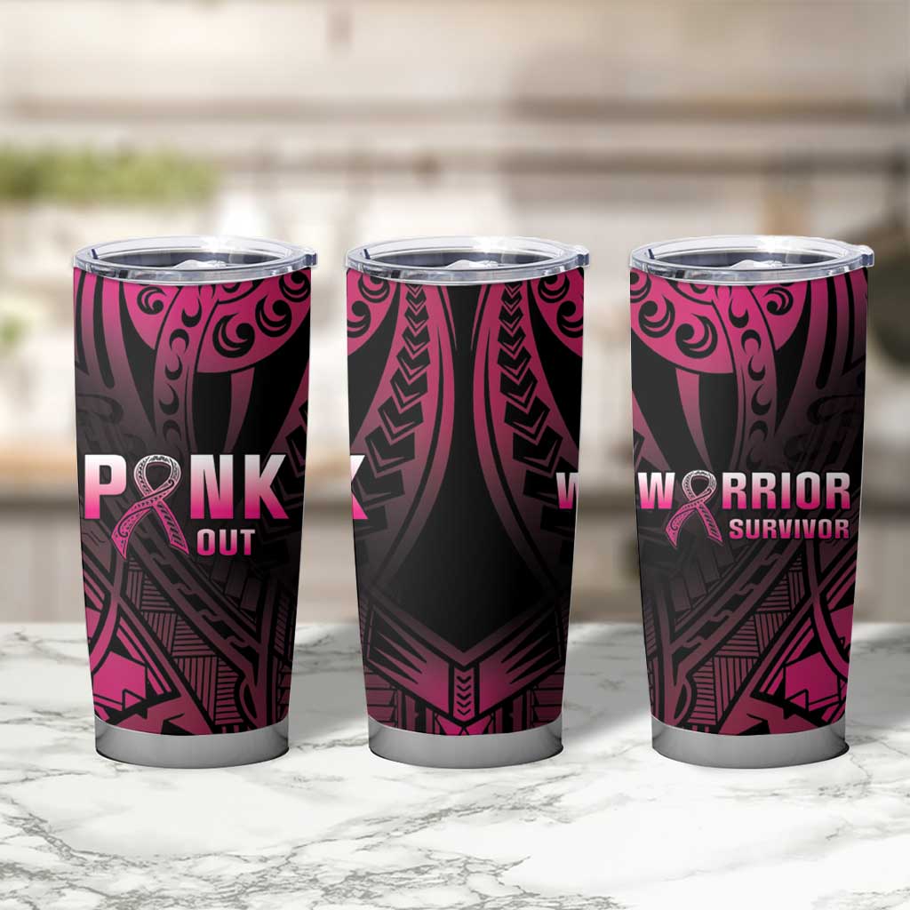 Breast Cancer Pink Out Tumbler Cup Polynesian Art Tattoo Black Version LT05 - Polynesian Pride