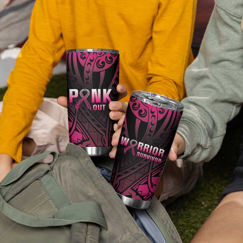 Breast Cancer Pink Out Tumbler Cup Polynesian Art Tattoo Black Version LT05 - Polynesian Pride