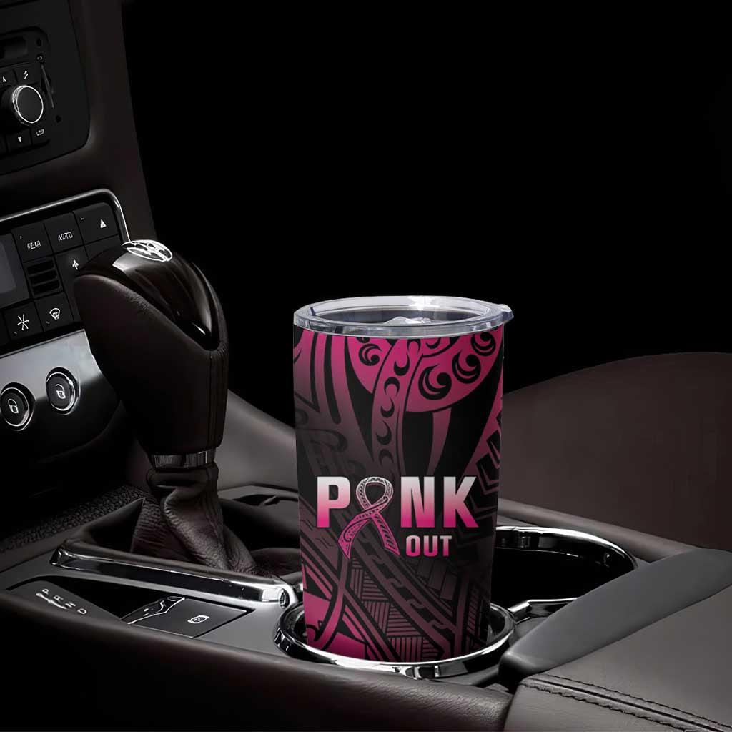 Breast Cancer Pink Out Tumbler Cup Polynesian Art Tattoo Black Version LT05 - Polynesian Pride