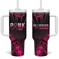 Breast Cancer Pink Out Tumbler With Handle Polynesian Art Tattoo Black Version LT05 One Size: 40 oz Black - Polynesian Pride