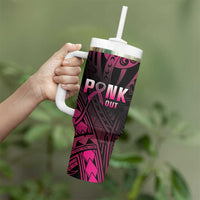 Breast Cancer Pink Out Tumbler With Handle Polynesian Art Tattoo Black Version LT05 - Polynesian Pride