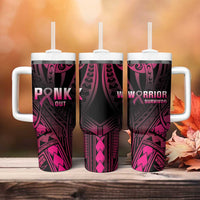 Breast Cancer Pink Out Tumbler With Handle Polynesian Art Tattoo Black Version LT05 - Polynesian Pride
